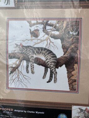 NIP Too Pooped Cross-Stitch Kit Charles Wysocki 11"x11" 14 Count Ivory Aida Fabr